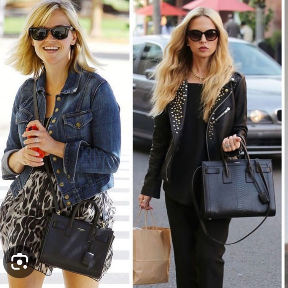 SAINT LAURENT SMALL SAC DE JOUR LEATHER TOTE BAG IN UMBER,NERO - Picture 16 of 16